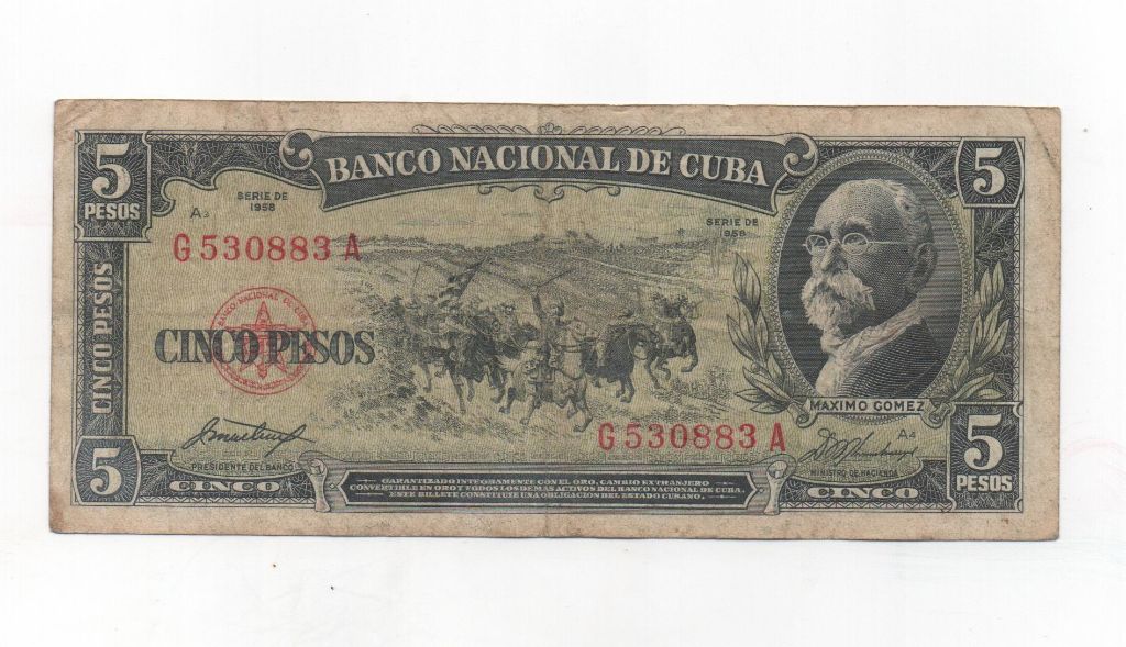 CUBA DEL AÑO 1958 DE 5 PESOS